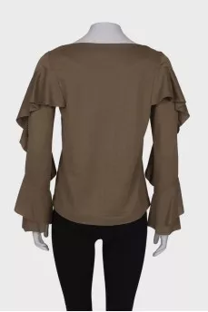 Olive ruffle sleeve blouse