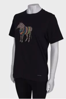 Black zebra print T-shirt