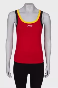 Red T-shirt with colored stripes