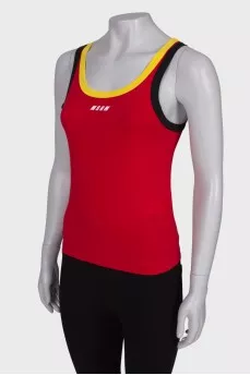 Red T-shirt with colored stripes