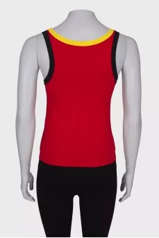 Red T-shirt with colored stripes