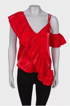 Ruffled off-the-shoulder blouse with tag