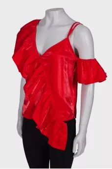 Ruffled off-the-shoulder blouse with tag