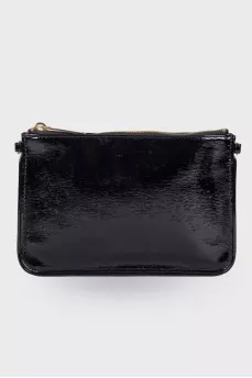 Lacquered black zip clutch