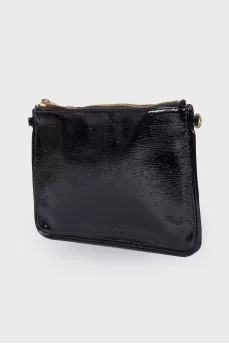Lacquered black zip clutch