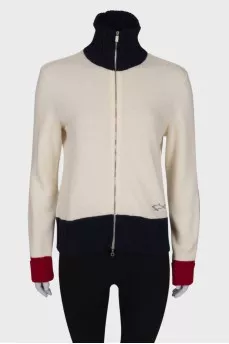 Combination color zip sweater
