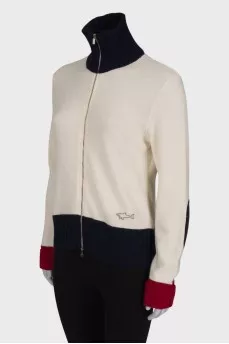 Combination color zip sweater