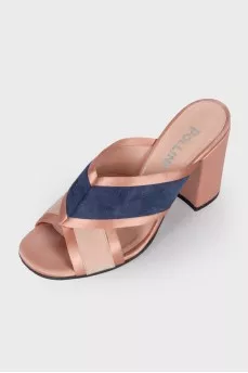 Textile mules with block heels