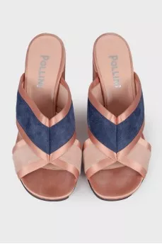 Textile mules with block heels