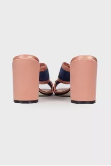 Textile mules with block heels