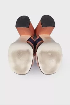 Textile mules with block heels
