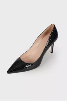 Black leather embossed shoes