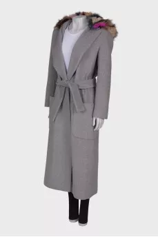 Wool coat with multicolor fur