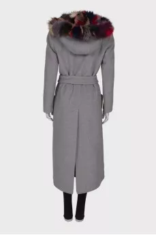 Wool coat with multicolor fur