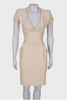 Beige V-neck dress