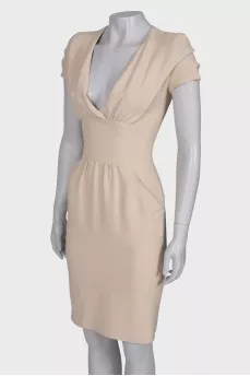 Beige V-neck dress