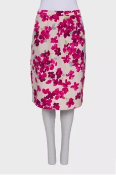 Beige skirt in pink floral print