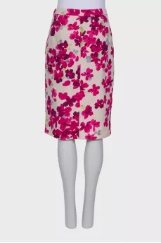 Beige skirt in pink floral print