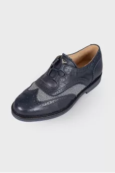 Dark blue leather oxford shoes