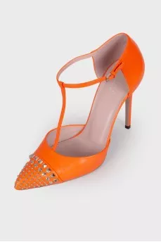 Orange shoes with rhinestones
