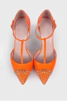 Orange shoes with rhinestones