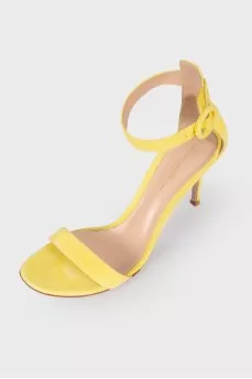 Yellow suede stiletto heel sandals