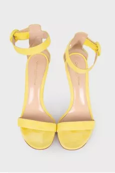 Yellow suede stiletto heel sandals
