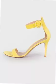Yellow suede stiletto heel sandals