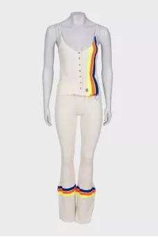 Beige suit with bright stripes