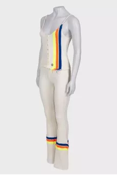Beige suit with bright stripes