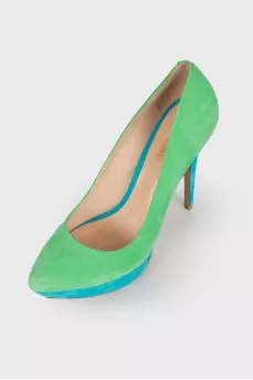 Suede green and blue pumps