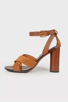Suede wooden heel sandals