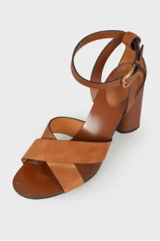 Suede wooden heel sandals