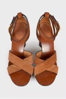 Suede wooden heel sandals