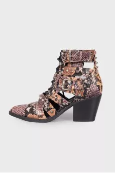 Embossed leather ankle boots with rhinestones