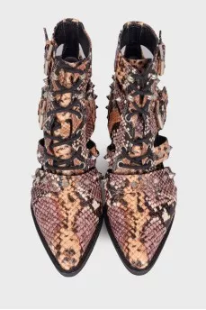 Embossed leather ankle boots with rhinestones