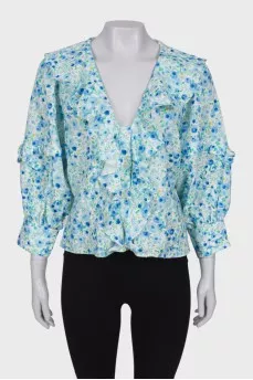 Blouse in floral print with ruffles