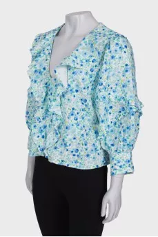 Blouse in floral print with ruffles