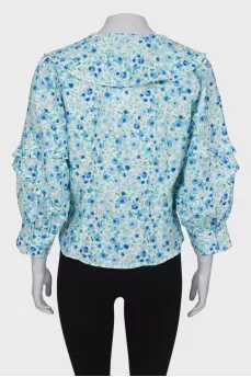 Blouse in floral print with ruffles