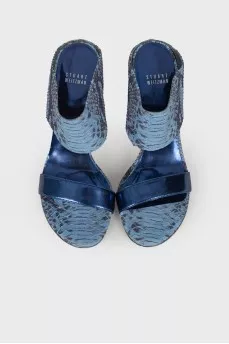 Blue snakeskin embossed sandals