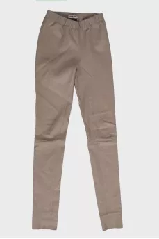 Beige leather leggings