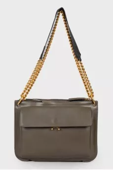 Dark olive leather combo bag