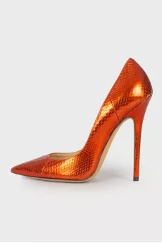 Orange leather pumps