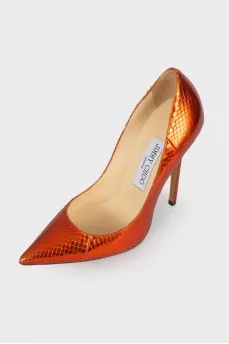 Orange leather pumps