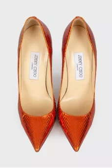 Orange leather pumps