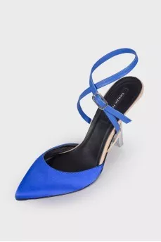 Textile blue heeled sandals