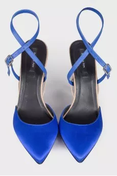 Textile blue heeled sandals