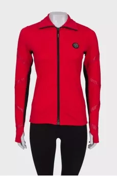 Sports red jacket with a zipper