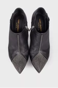Leather ankle boots with rhinestones