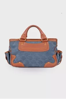 Denim bag with leather trim